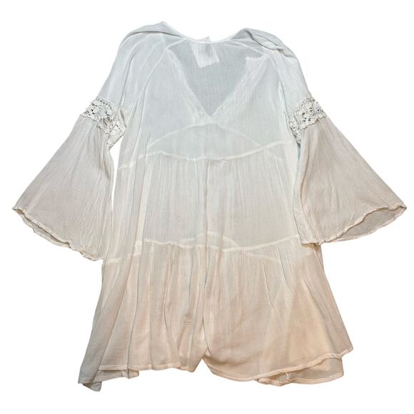 Raviya White Crochet Lace Tiered Bell Sleeve Boho Cover-Up Dress L NWT - Picture 4 of 7